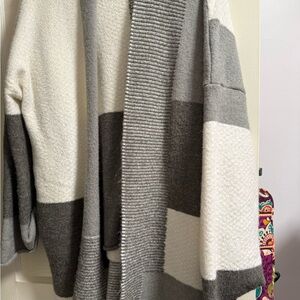 Cyrus Gray and White Striped Knit Cardigan